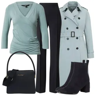 Outfit mit Hellblau/Blau Midi Mantel/Regenmantel & Funktionsmantel/Women's Trenchcoats/Trenchcoat/Mantel warehouse "Perfekt für den Herbst"