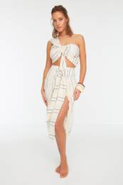 Cream Tie Detailed Beach Top-Top Set