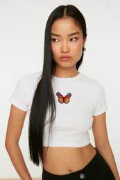 enski krop top Embroidered