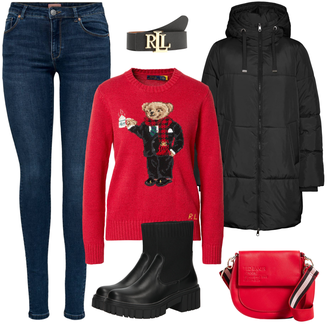 Mit Fransen Outfit mit Schwarz Plateau Stiefel/Lederjacke/Plateaustiefelette/Gefütterte Stiefelette/Gummistiefelette/Chelsea Boot/Chunky Sneaker About You "Hochwertiger Freizeitlook"