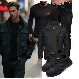 Outfit mit Schwarz/Dunkelgrün/Khaki/Dunkelgrau Uniformjacke/Jacke mit Seitlichem Reißverschluss/Cargojacke/Winterjacke/Herbstjacke/Militärjacke TACVASEN "Freizeit Outfit"