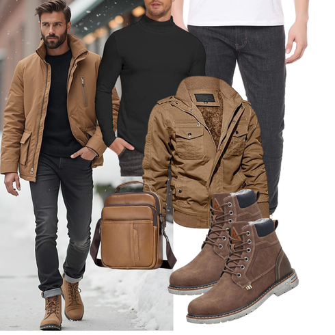 Khaki/Braun Cordjacke/Frühlingsjacke/Winterjacke/Jacke mit Seitlichem Reißverschluss/Fliegerjacke/Herbstjacke/Cargojacke/Militärjacke MAGCOMSEN kombinieren