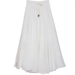 FEOYA Damen Maxirock Elastische Taille Lang Rock Sommerrock Elegant Baumwolle gefaltet Rock für Arbeit Freizeit Urlaub