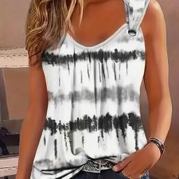 Women' Casual V-neck Tank Top With Detail - Stylish Printed Sleeveless Blouse, Breathable Polyester & Spandex , Machine Washable