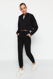 Black Stitching Detailed Thick Knitted Sweatpants