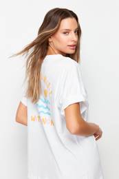 White 100% Cotton Boyfriend Knitted T-Shirt with Back and Chest Print