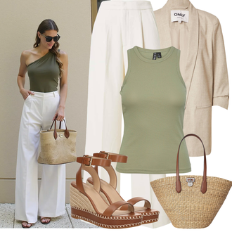 Basic Outfit sa Tamnozelena/Kaki/Zeleno/Svjetlozelena Grafička majica/Skraćena majica bez rukava/majica bez naramenica/Top Bez Rukava/Obični top/Majica Za Mišiće/Muške cipele Pieces "Frühlings Outfit"