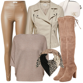 Outfit mit Schwarz/Beige/Braun/Weiß Schal/Kopftuch/Bandana About You "Outfit für den Winter"