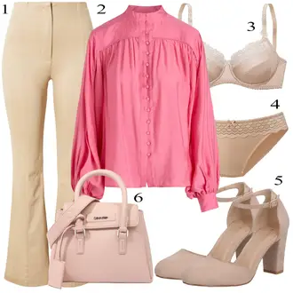 Rebrasti Outfit sa Bež/Kaki Hlača Velika Veličina monki "Biznis outfiti"