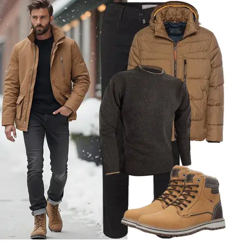 Braun/Beige/Khaki Winter Stiefelette/Trekkingstiefel/Winter Stiefel/Gefütterte Stiefelette/Klassischer Stiefel/Schnürstiefel/Herren Lederschuhe/Wattierte Stiefel/Winter Sneaker/Wasserfester Schuh/Wasserdichter Stiefel ANALEAF kombinieren