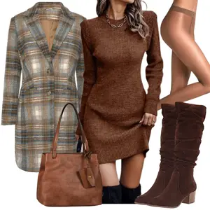 Winter Outfits mit Braun/Bordeaux/Dunkelbraun/Dunkelrot Vintage Stiefel/Flache Overknee Stiefel/Langer Stiefel/Kniehoher Stiefel/Overknee Stiefel/Weitschaftstiefel Amazon Essentials "Modisches Winter Outfit"