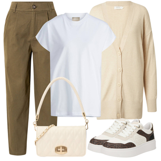 Outfit s Oranžová/Béžová/Khaki Bavlněný svetr/Kašmírový kardigán/Svetr kroj/Vintage svetr/Zimní svetr/Vlněný kardigán/Kardigán s výstřihem do V/Svetr s podšívkou Only "Outfit na podzim"