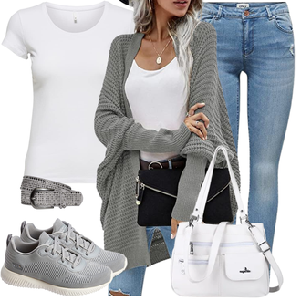 Outfit mit Grau/Weiß/Creme Wasserdichte Tasche/Sportrucksack/Tasche Büro/Schultertasche/Schulranzen/Tragetasche/Schultertasche angel kiss "Trendiger Alltagslook"