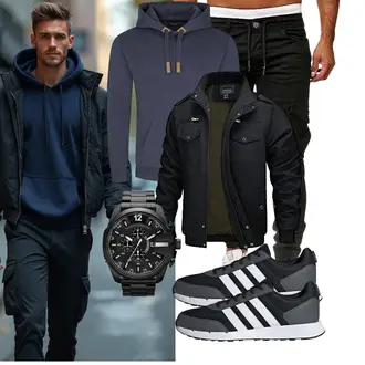 Outfit mit Schwarz/Khaki/Dunkelgrün Löcherne Hose/Skinny Hose/Cargo-JoggingHose Cassiecy "Freizeit Outfit"