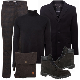 Outfit mit Schwarz Schultertasche Fjällräven "Klassisches Outfit"
