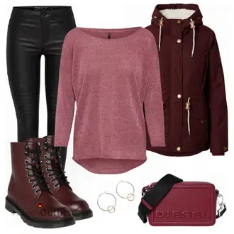 Outfit mit Dunkelrot/Rosa/Lila/Bordeaux 3/4 Bluse/Klassische Tunika/Elegante Tunika/ausgefallene tunika/Festliche Tunika/Lederjacke/Tuniken-Shirt/Bluse Große Größe/Tunika Only "Perfekt für den Herbst"