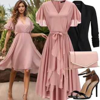 Casual, Elegant Outfit met roze ZomerJurk/Chiffon Jurk/SkaterJurk/HalterJurk/Mouwloze Jurk/Babydoll Jurk NAME IT "Elegante zomeroutfit"Look: Iers, Elegant, Licht, Elegante, Babydoll, Overgekleed, Extravagant