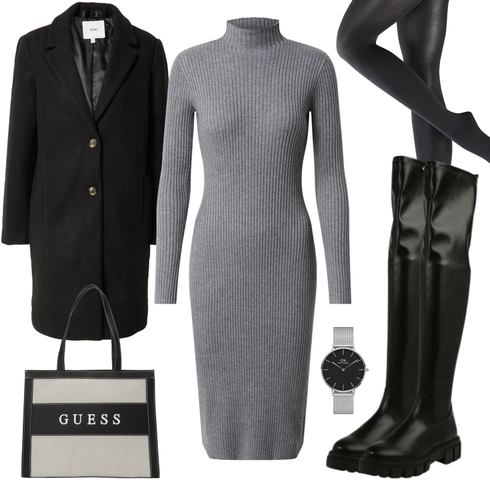 Grau/Hellgrau/Dunkelgrau Kleid Große Größe/Strickjacke Tracht/Kaschmir-Strickjacke/Morgenmantel/Lange Strickjacken/Rundhals-Strickjacke/Stehkragen-Strickjacke/Winter Strickjacke/Wolle Strickjacke/Langes Strickkleid/Pulloverkleid/Rollkragenkleid/Winter Strickkleid/Strick Große Edited kombinieren mit Schwarz Flache Overknee Stiefel/Kniehoher Stiefel/Leder Overknee Stiefel/Langer Stiefel/Overknee Stiefel About You