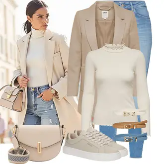 Jeans Outfits 80er mit Beige/Weiß/Braun/Gold Umhängetasche/Baguette-Tasche/Gürteltasche/Schultertasche/Brieftasche/Kleine Tasche/Schulranzen/Schultertasche/Gürtel Mit Tasche/Schmuck/Sport Accessoire L.CREDI, Weiß/Beige/Hellblau Frauengürtel Ohne Schnalle/Casual Gürtel/Klassische Gürtel/Ledergürtel About You "Modisches Freizeit Outfit"Look: Uni, Retro, 80er, 20er Jahre, Schick, Coole, Französische, Maritim, Schön, Classic, Old Money, Unisex, Vintage