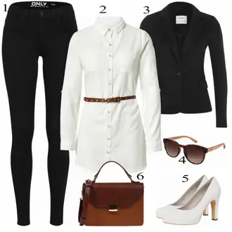 Outfit s Šedá/Béžová Halenka/Tunika/Dlouhý Svetr/Dlouhé Kardigany/Dlouhý Zimní Kabát/Dlouhá tylová sukně Hailys "Jednoduchý Business Look"