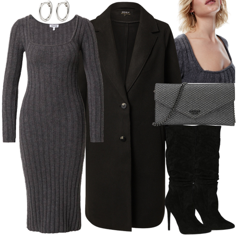Hellgrau/Dunkelgrau/Grau Langes Strickkleid/Pulloverkleid/Winter Strickkleid/Strickjacke Tracht/Strickjacke Gefüttert/Lange Strickjacken/Rundhals-Strickjacke/V-Strickjacke/Winter Strickjacke/Wolle Strickjacke Edited kombinieren mit Schwarz Spitzer Stiefel/Flache Overknee Stiefel/Kniehoher Stiefel/Overknee Stiefel/Stiefel Mit Keilabsatz/Langer Stiefel/High Heels Stiefel/Weitschaftstiefel Raid