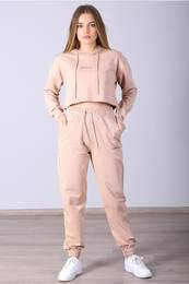 Mad Girls Camel Hoodie Women's Tracksuit Set