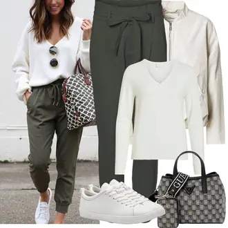Slim tenues avec Kaki/Vert foncé Pantalon à Étriers/Pantalon avec Fente/Pantalon Casual/Jeggings/Pantalon Jogger/Pantalon Taille Haute/Pantalon Moulant/Pantalon Slim/Pantalon Paperbag VERO MODA "Tenue de printemps"