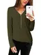 YOINS Sexy Oberteil Damen Sommer Elegante Langarmshirts Damen Bluse Tunika Frühling T-Shirt V-Ausschnitt Tops A-armeegrün M