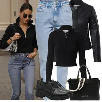 se zipem Outfit s Černá/Tmavě modrá Crop Svetr/Svetr se zipem Edited "Zimní Outfity"