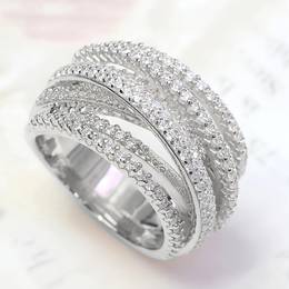 Stylish Silver Plated Wide Ring Set With Sparkling Zirconia For Banquet Decoration, , Anniversary