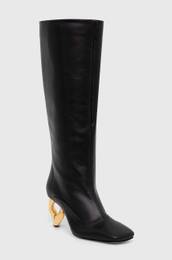 Usnjeni elegantni kornji Chain Heel enski, rna barva, ANW43020A