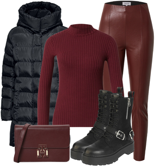 Herbst Outfit mit Rot/Dunkelrot/Bordeaux/Braun Hose Große Größe/Leggings Große Größe/Lederimitathose/Leggings Lederlegging/Leggings Lederoptik/Lederhose Edited "Modisches Freizeit Outfit"
