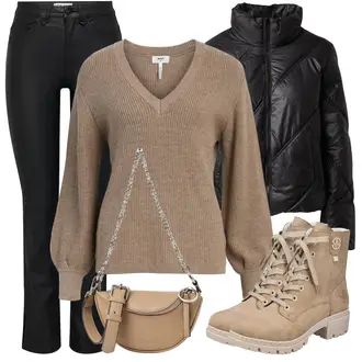 Outfit sa Crna Kožna Hlača/Jeggings/Kožne zvonaste hlače/Uske Hlača/Skinny Hlače/Motociklistička hlača/Bootcut Hlača/Hlače od Umjetne Kože/Hlače s Prorezom Only "Jesenski outfiti"
