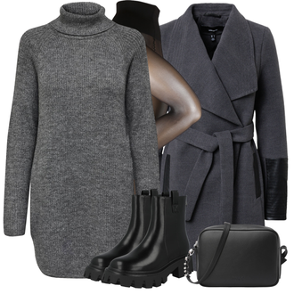 moderne Outfit sa Crna Kožna gležnjača/Podstavljena Gležnjača/Chelsea Gležnjača/Kožna Jakna/Gumena Gležnjača/Ravna Gležnjača About You "Zimski look"Look: moderne, Techno, Vanjski, Boja, Punk, cool, Unisex