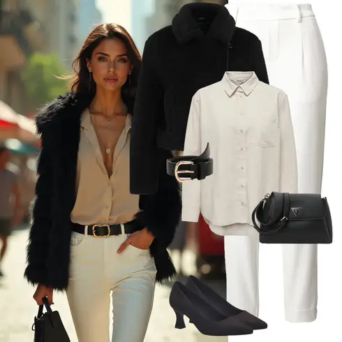 Kombinirajte Bijela/Kaki Bluza i Tunika/Bluza Veći Broj Only s Crna Dodatak Ležerni Remen/Kožni Remen/Široki Pojas/Klasični Remeni/Ženski Opasak bez Kopče About You