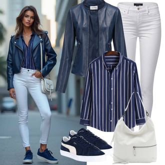 outfit mit Bela/Roza/Škrlatna/Rjava/Temno modra Slip-on jakna/Jakna iz Umetnega Usnja/Bluzon/Crop Jakna/Kratka Jakna trend alaçatı stili "Popolno za pomlad"