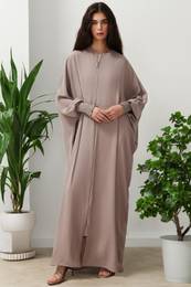 Beige Wide Fit Bat Sleeve Woven Cap & Ferace & Abaya