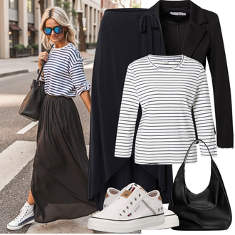 Outfit mit Schwarz/Dunkelblau Short Große Größe/Kleid Große Größe/Hose Große Größe/Rock Zum Binden/Wickelrock Object "Frühling outfit"