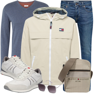 Outfit mit Grau/Hellblau/Blau/Dunkelblau Wollpullover/Einfacher Pullover/Feinstrickpullover/Kaschmir Pullover/Stillpullover/Basic Pullover/Strickpullover Tom Tailor "Freizeit Outfit"