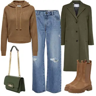 Outfit mit Beige/Braun Stiefel Chelsea Boot/Klassischer Stiefel Apple of Eden "Stylisher Freizeitlook"