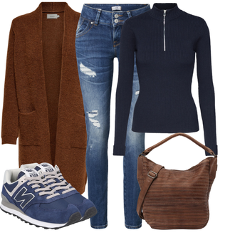 Outfit mit Dunkelblau/Blau 2-in-1 Pullover/Carmenpullover/Kaschmir Pullover/Feinstrickpullover/Polo-Pullover/Pullover mit Stehkragen/Thermo Pullover/Wickel Pullover/Kostüm/Eleganter Hosenanzug/Modern Hosenanzug/Hosenanzug/Hosenanzug Sportlich Elegant Edited "Street Style Outfit"