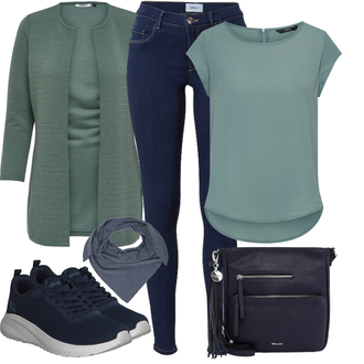 Outfit s Tyrkysový/Zelená/Khaki Pletenina veľkej veľkosti/Tunika/Kabát/Kalhoty Veľké Veľkosti Only "Vzhled casual"