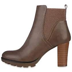 VAN HILL Gefütterte Chelsea Boots Damen Block Absatz Stiefeletten 610442 Khaki 38