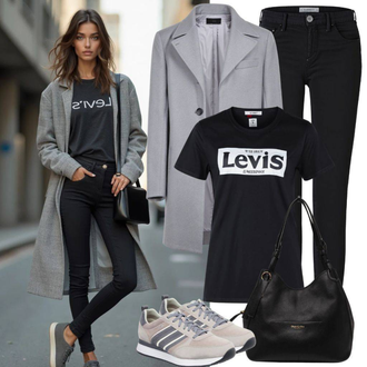 Hodanje Zima Outfit sa Siva Prijelazni Kaput/Dugi Kaput/Vintage Kaput/Ljetni Kaput/Midi Kaput/Trenč Kaput/Baloner/Lagani Kaput river island "Cool svakodnevna odjeća"Look: Jahanje, Hodanje, Razonoda