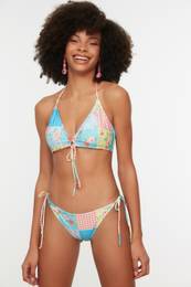 patchwork vzorasto dno bikinija s podrobno kravato