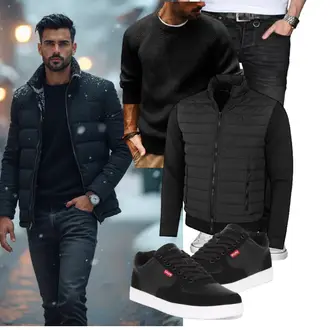 Konzert Winter Outfit mit Schwarz/Grau 2in1 Jacke/Isolationsjacke/Kunstfaserjacke/Merinojacke/Thermojacke/Hybridjacke Calvin Klein "Freizeit Outfit"Look: Konzert, Schule, Wasen, Pop Konzert