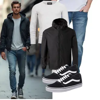 Laufen Winter Outfit mit Schwarz/Grau/Dunkelgrau Kunstfaserjacke/2in1 Jacke/Nylonjacke/Trekkingjacke/Leichte Jacke/Regenjacke/Wasserdichte Jacke/Verstaubare Jacke/Funktionsjacke "Freizeit Outfit"Look: Berg­steigen, Laufen, Trekking, Joggen
