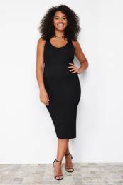 Curve Black Bodycon Slim Midi Knitwear Dress