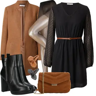 Midi Outfit mit Schwarz Kleid Große Größe/Tunika/Kleid mit Gürtel/Blusenkleid/Chiffon Kleid/Herbstkleid/Langärmliges Winterkleid/Langarm Etuikleid/Etuikleid About You "Business Look für Damen"