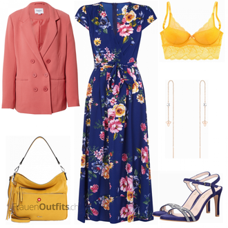 Outfit mit Blau/Weiß Kleid Große Größe mela london "Eleganter Sommerlook"